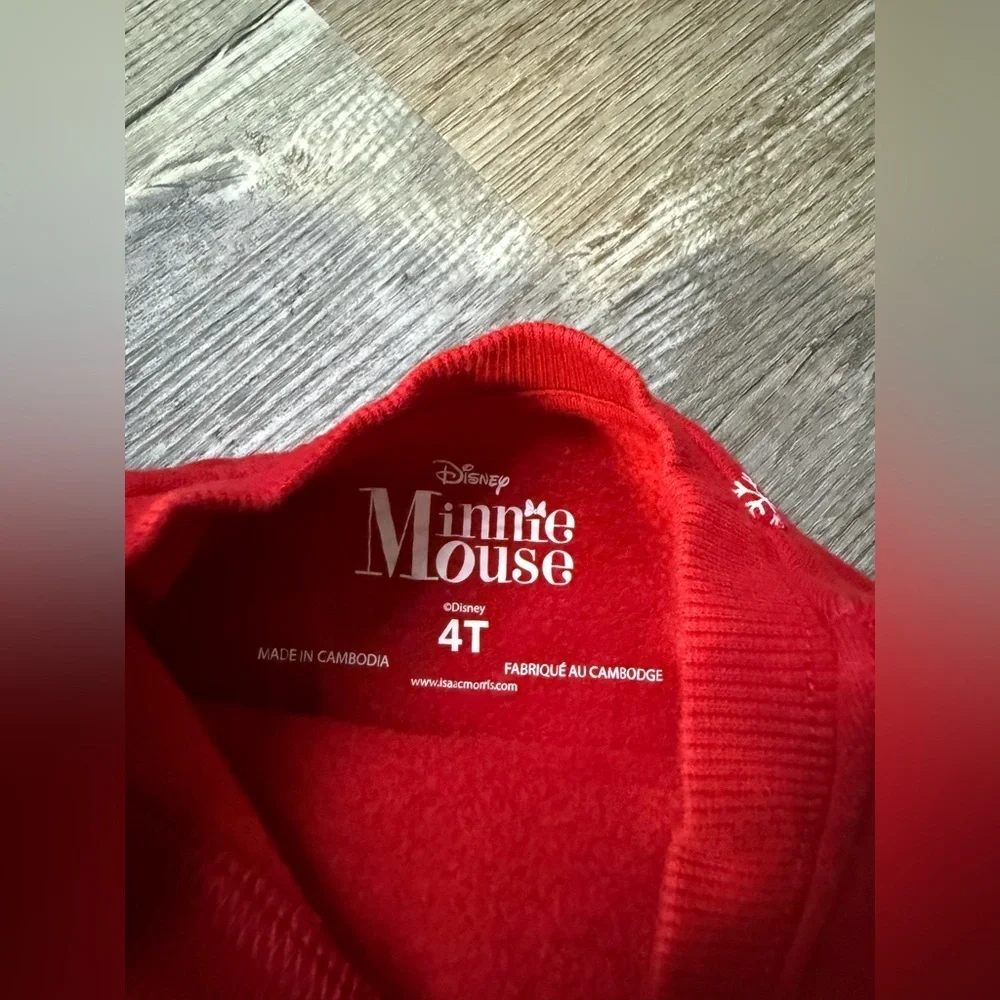 Disney Kids 4T Red White Minnie Mouse Santa Sweatshirt Winter Christmas Girls - Picture 3 of 5